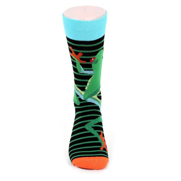 Men's Frog and Striped Print Crew Sock Gift for Him Dress Sock Groomsman New - Picture 3 of 3